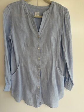 Sigrid Olsen Pale Blue Linen Button-Up Tunic
